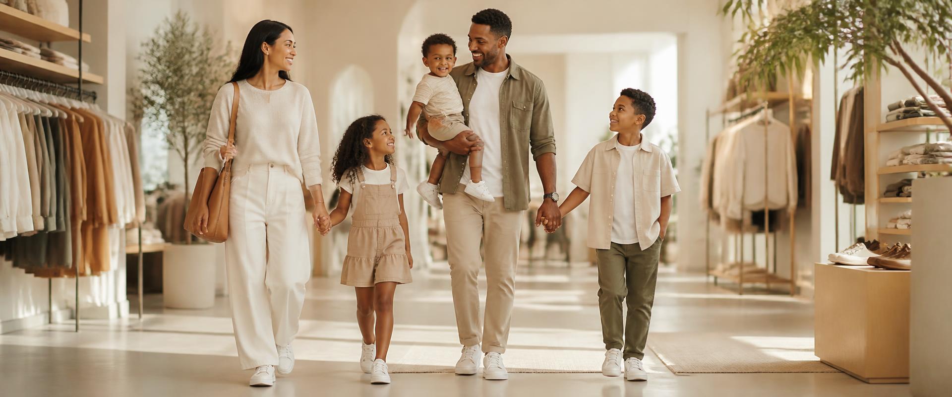 Family wearing everyday clothing from Pam Jos